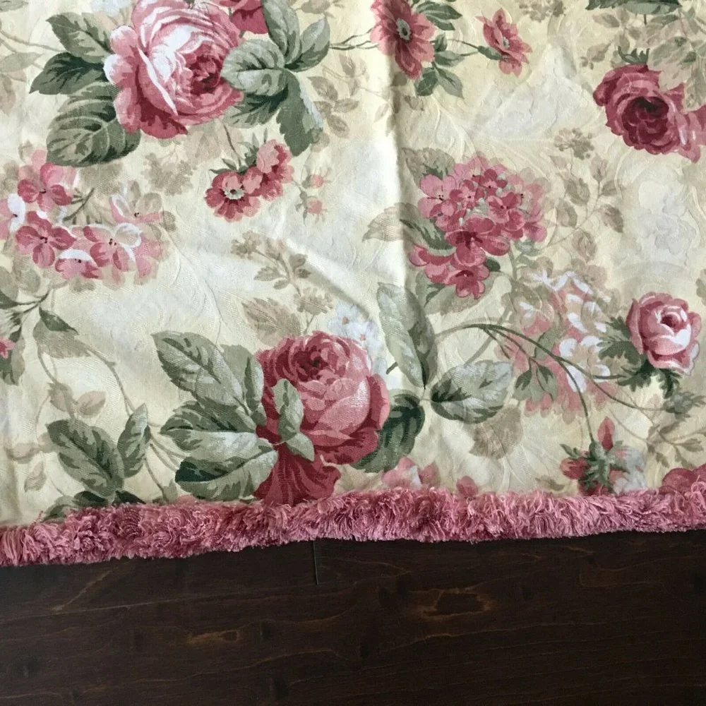 Vintage Rose Floral Fringe Upholstery Tablecloths Fabric French Cottage